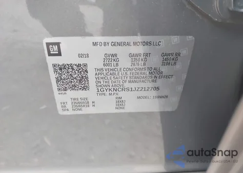 2018 Cadillac Xt5 Luxury из США, поврежденный, VIN 1GYKNCRS1JZ212705